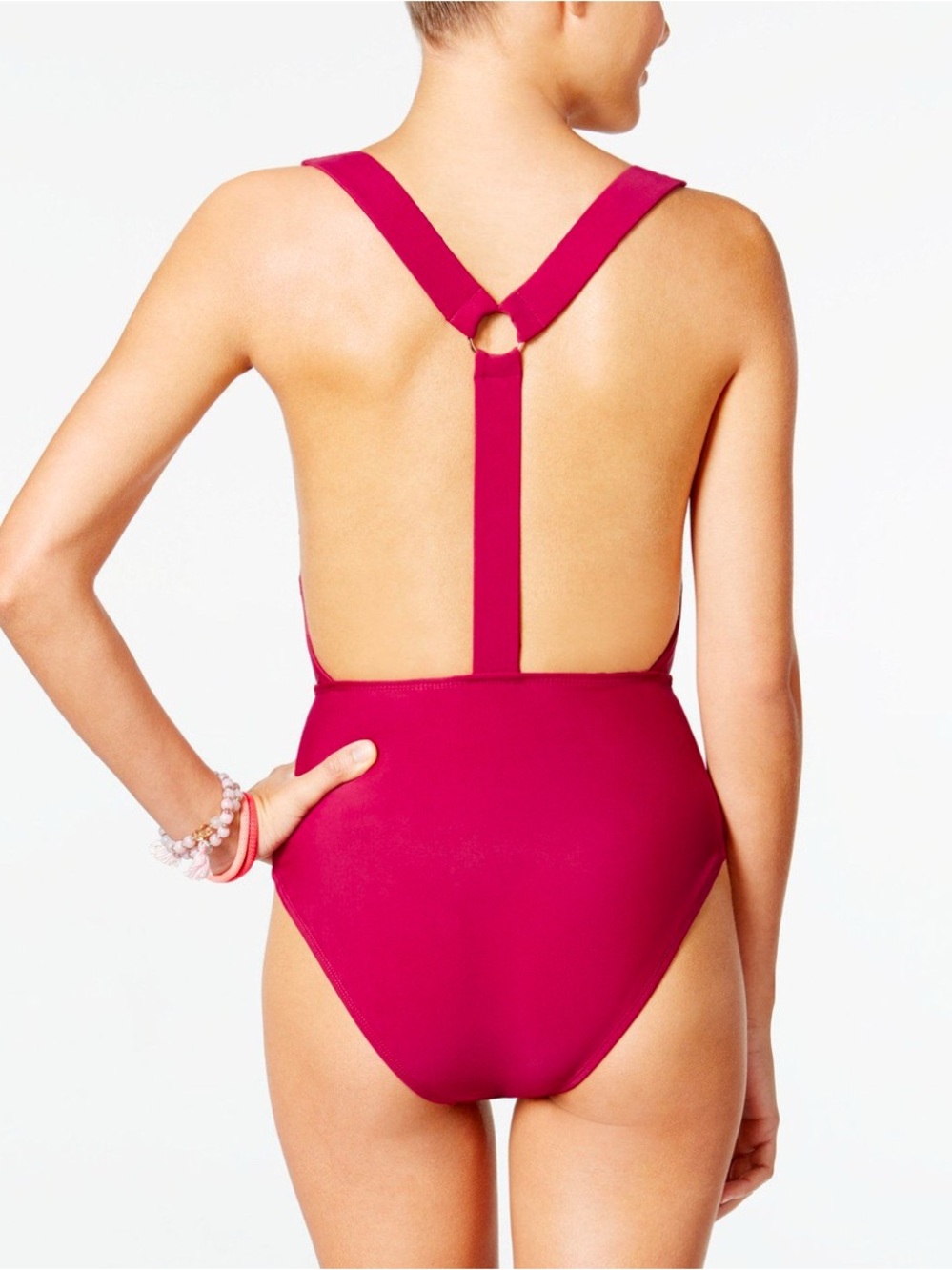 RACHEL Rachel Roy Burgundy Cutout Suspenders Swimsuit